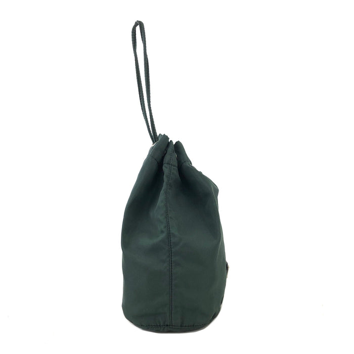 PRADA Triangle logo Nylon Drawstring Small Handbag Pouch Olive Green Vintage Old ytmp84