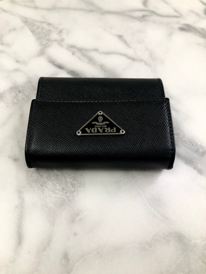PRADA Triangle Logo  Saffiano Leather  Black Vintage yh2cer
