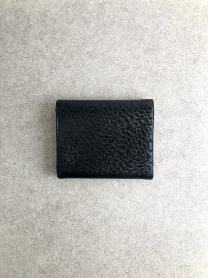 PRADA Triangle Logo Trifold Wallet Black Vintage ar5u7c