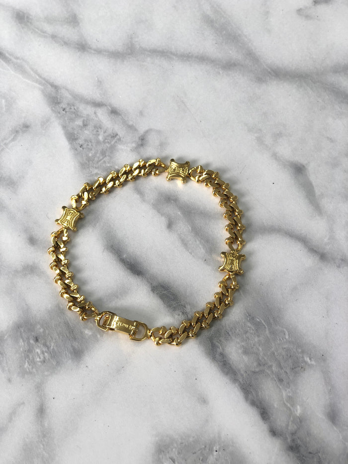CELINE Triomphe Blason Logo Motif Bracelet Gold Vintage 5zrkb8