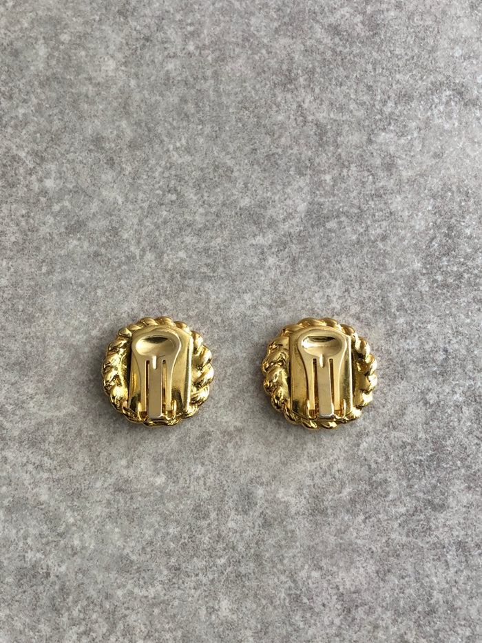 CELINE Triomphe Earrings Gold Vintage 5kuznv