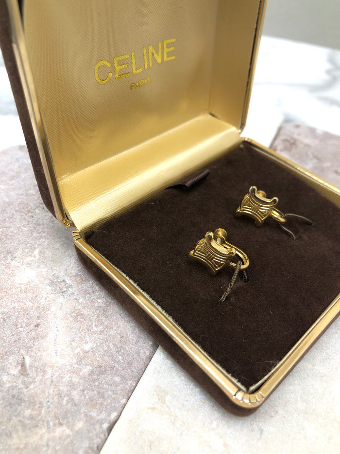 CELINE Triomphe Earrings Gold Vintage azikms