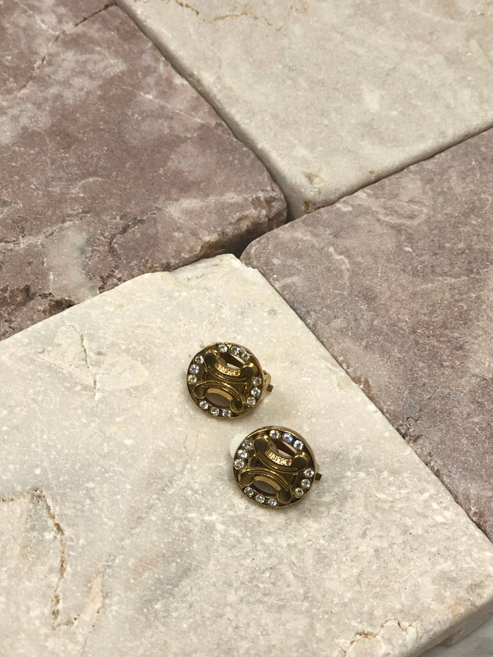 CELINE Triomphe   Earrings Gold Vintage jc3vsh