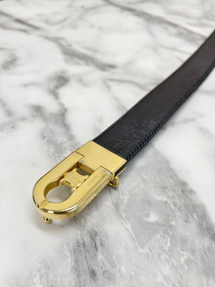 CELINE Triomphe leather Belt Black Vintage Old Celine vu3cmr