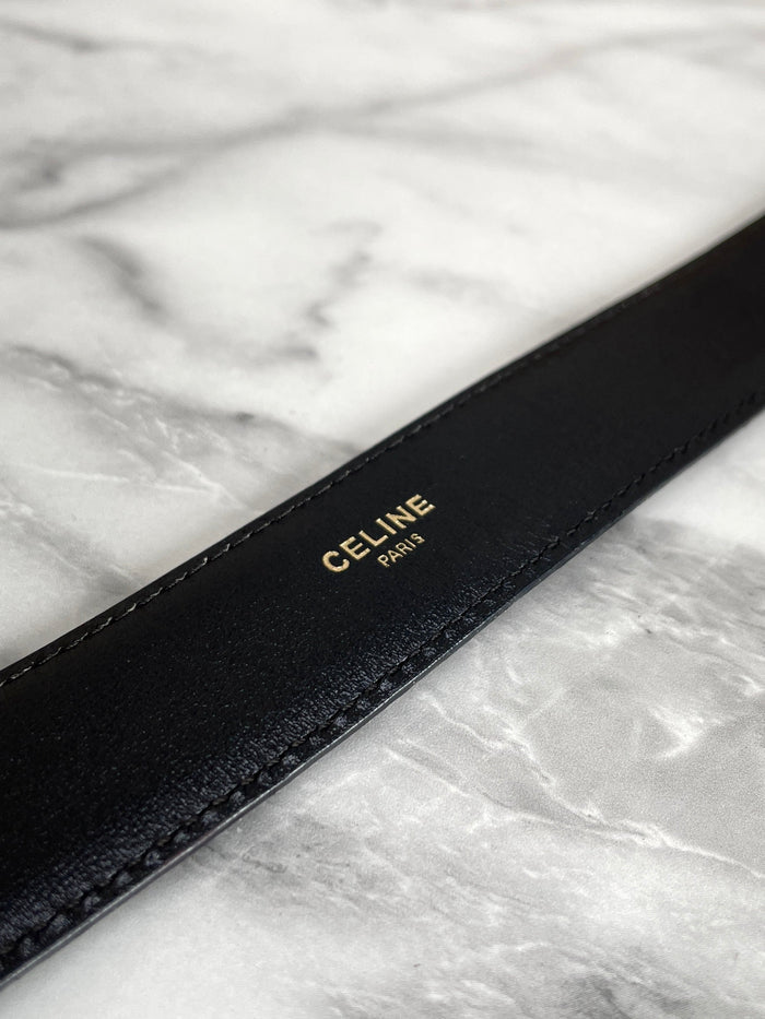 CELINE Triomphe leather Belt Black Vintage Old Celine vu3cmr