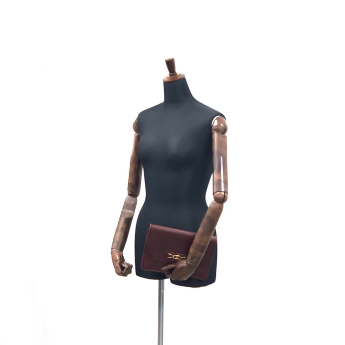 CELINE Triomphe Leather Clutch bag Wine Red Vintage 7eheyp