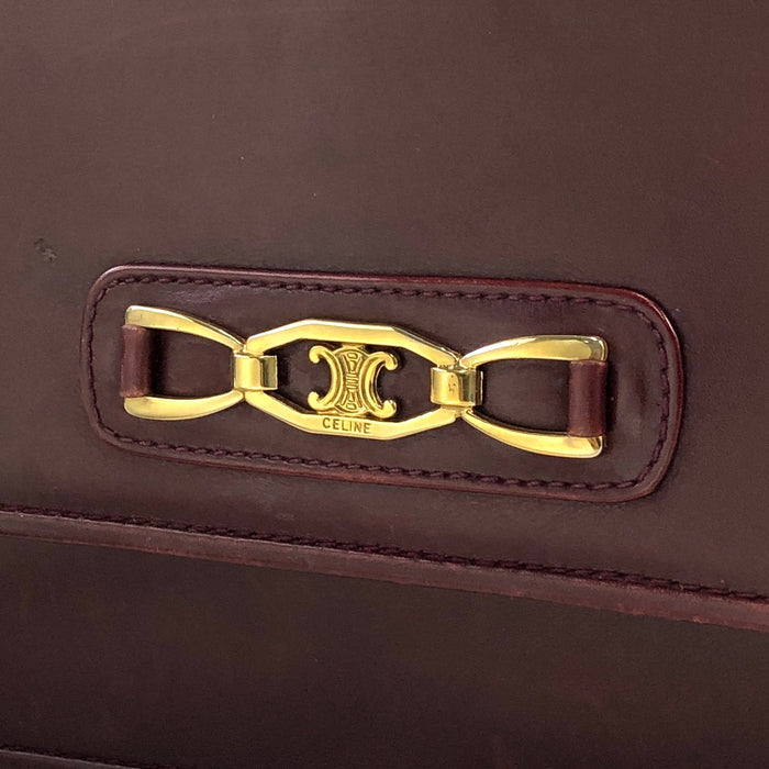 CELINE Triomphe Leather Clutch bag Wine Red Vintage 7eheyp