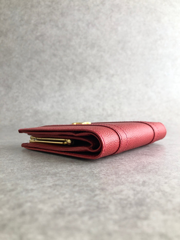 CELINE Triomphe Metal Clasp Folded Wallet Red Vintage ab46v7