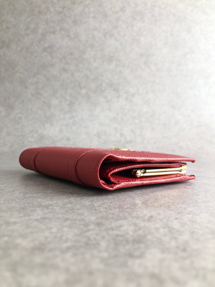 CELINE Triomphe Metal Clasp Folded Wallet Red Vintage ab46v7