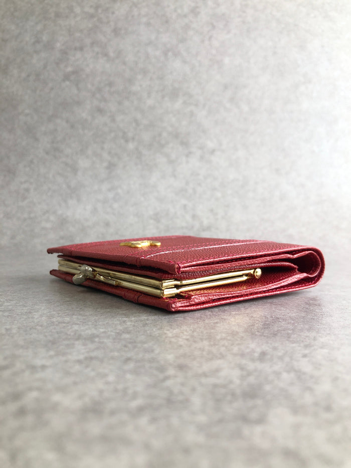 CELINE Triomphe Metal Clasp Folded Wallet Red Vintage ab46v7