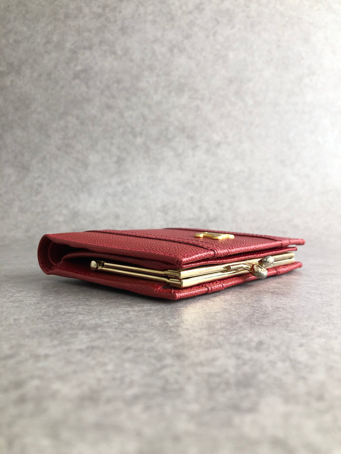CELINE Triomphe Metal Clasp Folded Wallet Red Vintage ab46v7