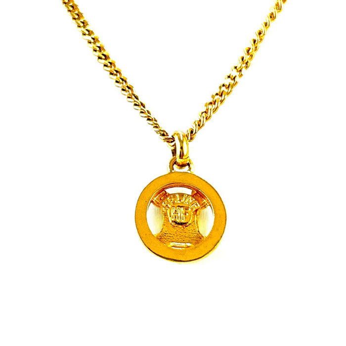 CELINE Triomphe Rhinestone Circle Necklace Gold Accessory Vintage Old Celine hjmkff