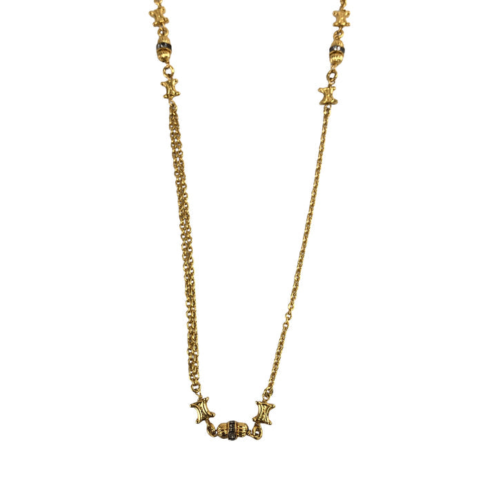 CELINE Triomphe Rhinestone Long Necklace Gold Vintage 52nahx