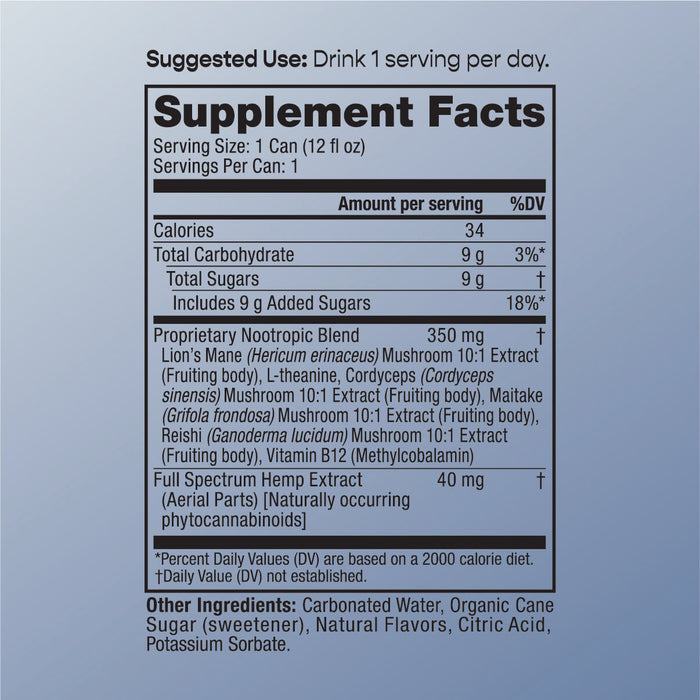 Supplement Facts label for cbdMD Tropic Thunder Seltzer showing nutrition and ingredients.