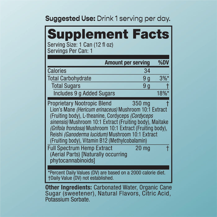 Supplement Facts label for cbdMD Tropic Wave 10mg Seltzer showing nutritional information.