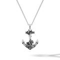Silver anchor pendant with wave design on a white background