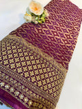 Wine Georgette Bandhej Jacquard With Handwork Daaman Embroidery 45 inch width